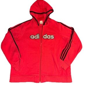 VTG Red Adidas Zip Up Hoodie Silver Embroidered Logo 06/07 Womens XL RARE OG y2k